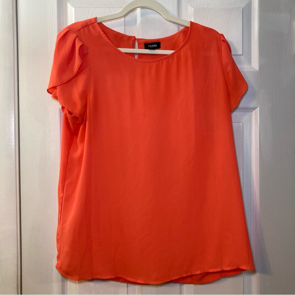 Tacera Coral Orange Blouse Women Size Large